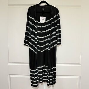 NWT Tie dye cardigan duster open front lace trim long sleeve Black& White